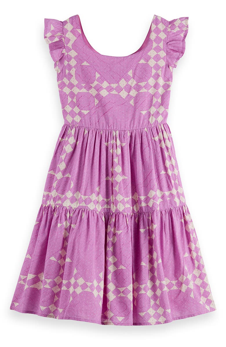 Scotch & Soda Kids' Patchwork Print Cotton & Modal Tiered Dress, Main, color, Heirloom Quilt Pink