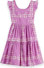 Scotch & Soda Kids' Patchwork Print Cotton & Modal Tiered Dress