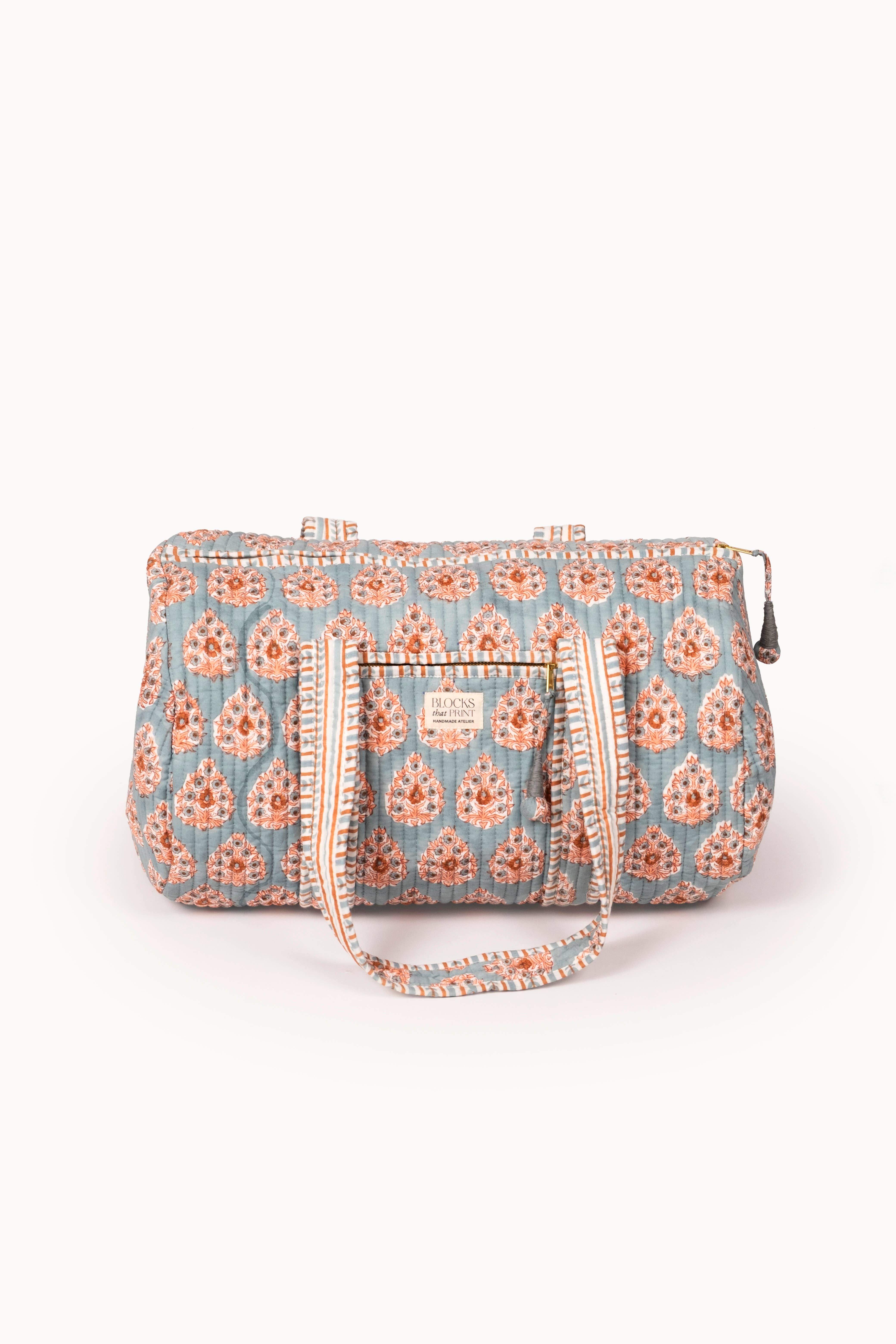 Block Print Quilted Duffle Bag, Alternate, color, Terracotta Heirloom Buta