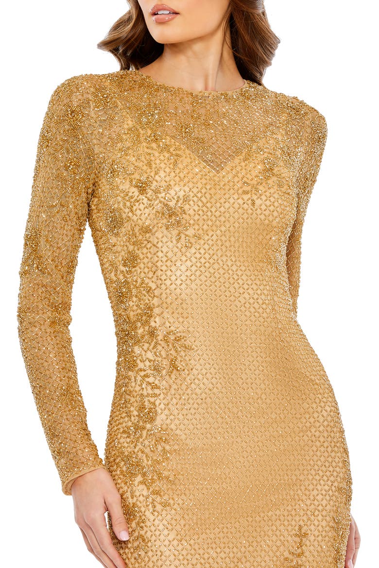 Long Sleeve Embellished Evening Gown, Alternate, color, GOLD