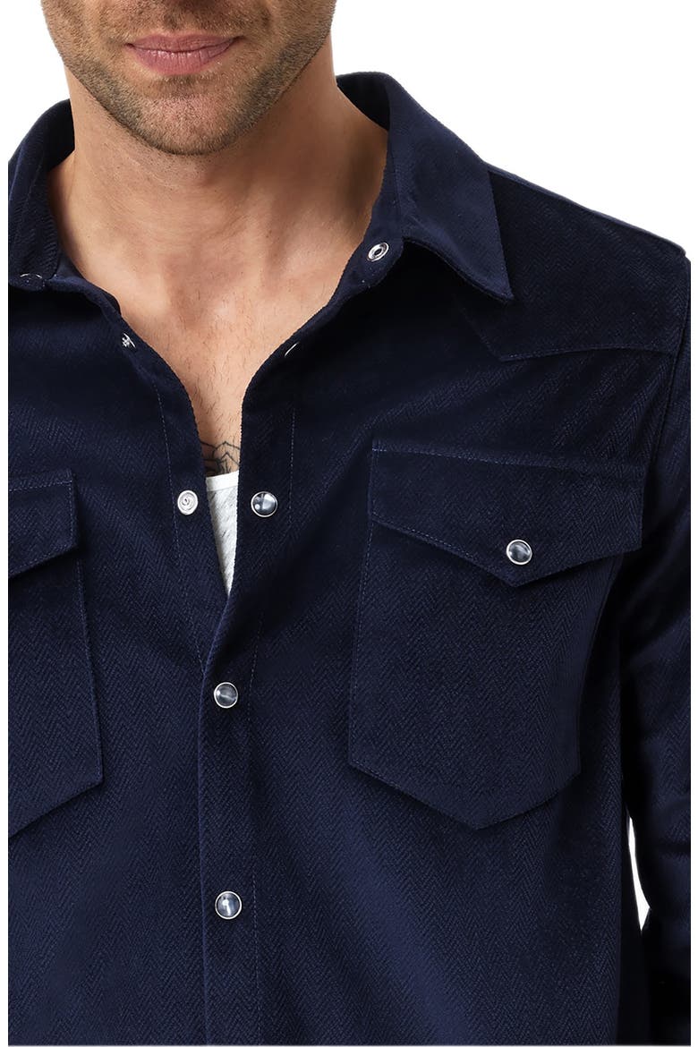 Andres Western Herringbone Faux Suede Snap-Up Shirt, Alternate, color, NAVY