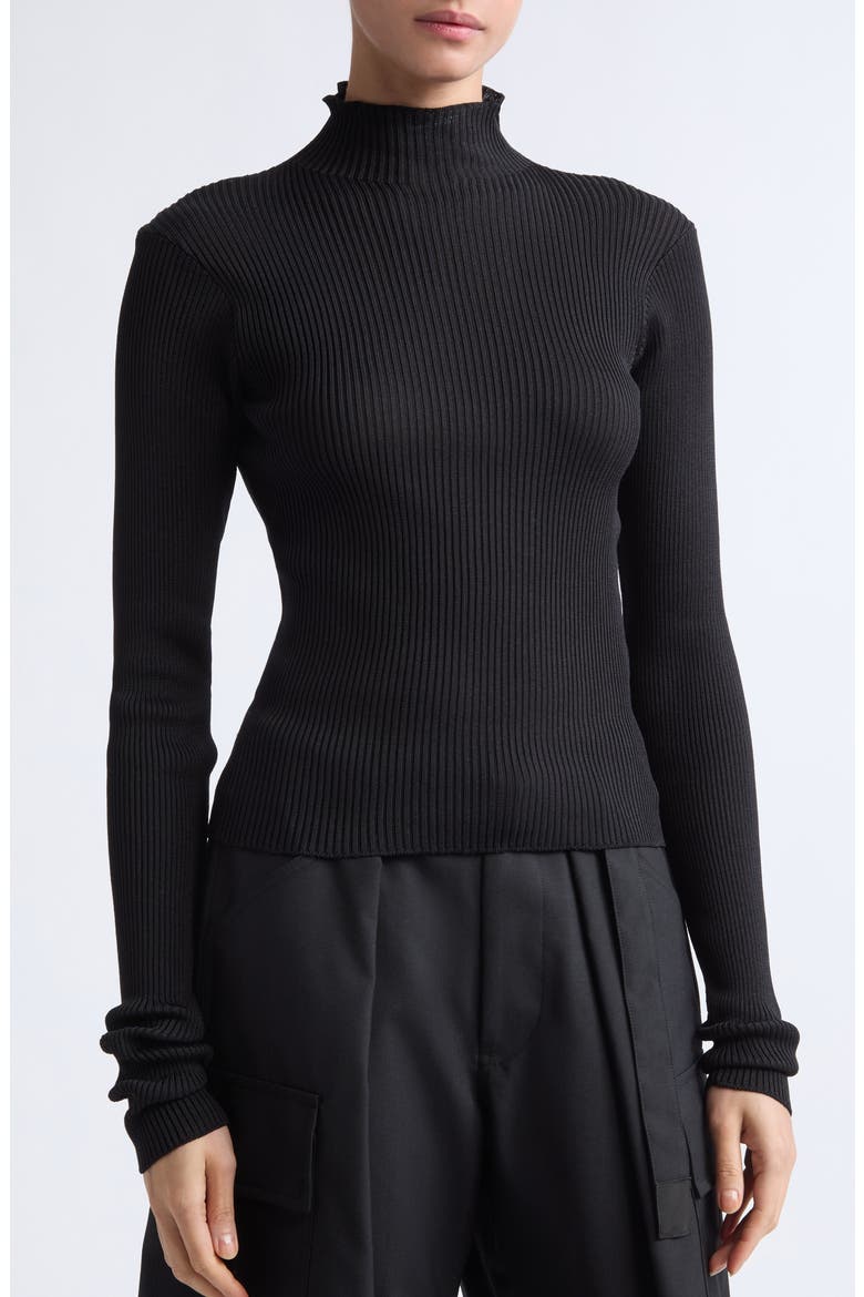 Silk Rib Turtleneck Sweater, Alternate, color, BLACK KNIT