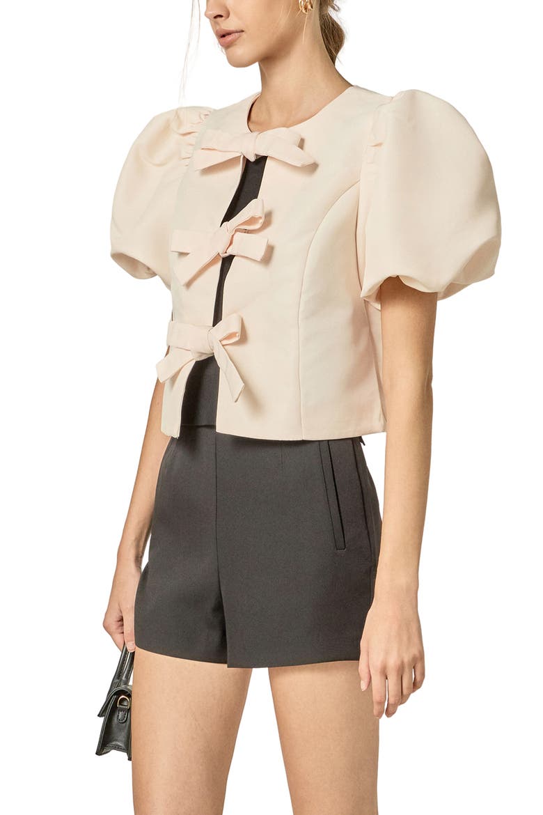 Bow Detail Puff Sleeve Top, Alternate, color, CREAM