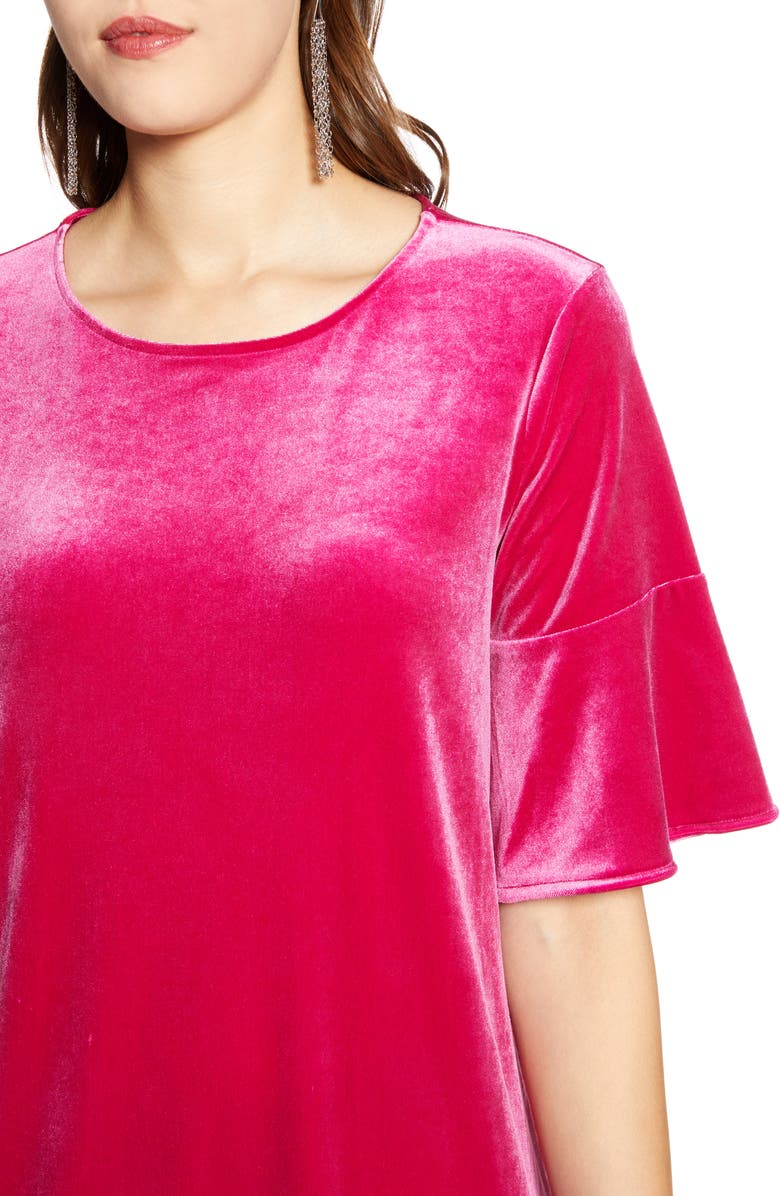 Halogen<sup>®</sup> Ruffle Trim Velvet Dress, Alternate, color, Pink Berry