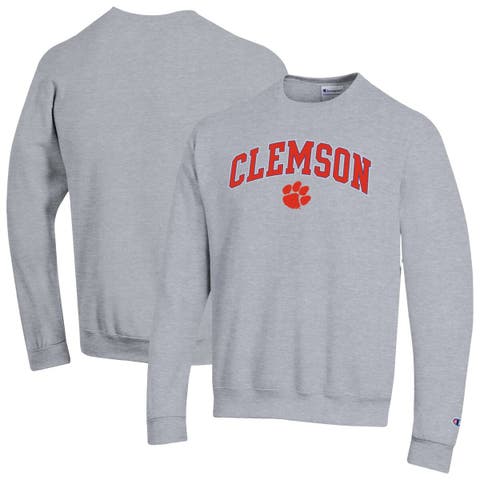 Men's Champion  Heather Gray Clemson Tigers Arch Over Logo Pullover Sweatshirt