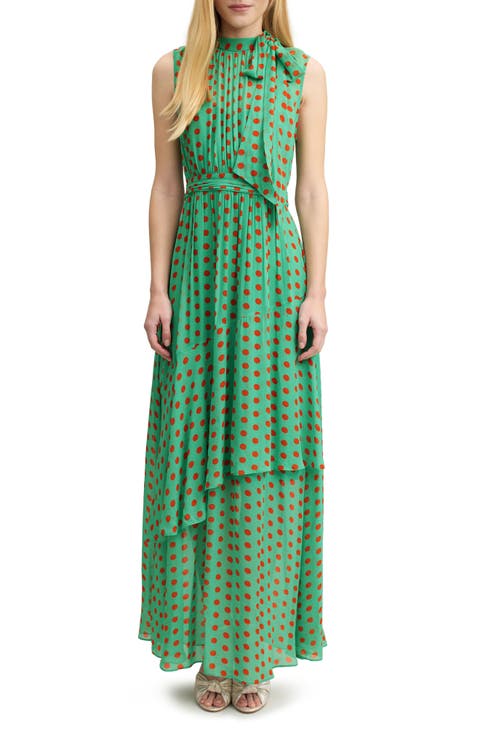 Robyn Dot Print Tie Neck Maxi Dress
