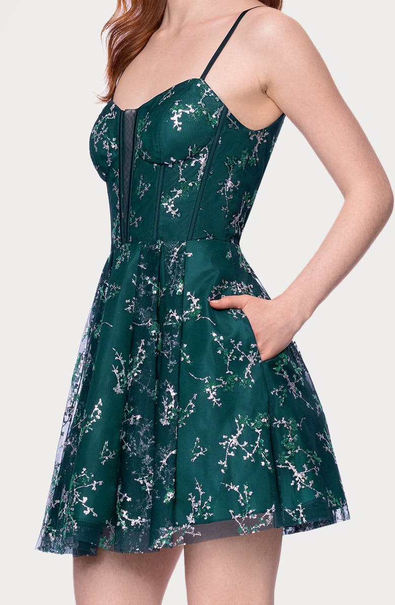 Blondie Nites Floral Embroidery Minidress, Alternate, color, Hunter