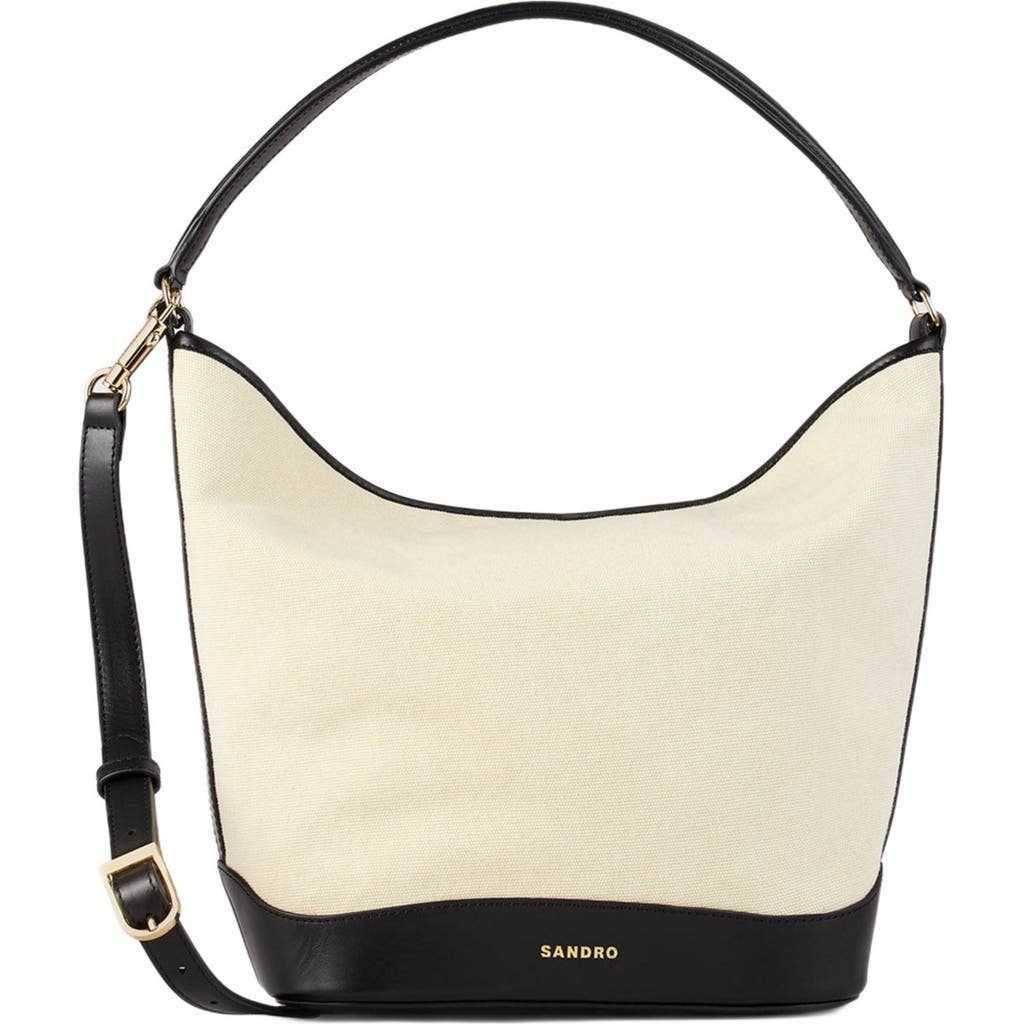 Sandro Canvas-leather Tangoso Bucket Bag In Ecru/black