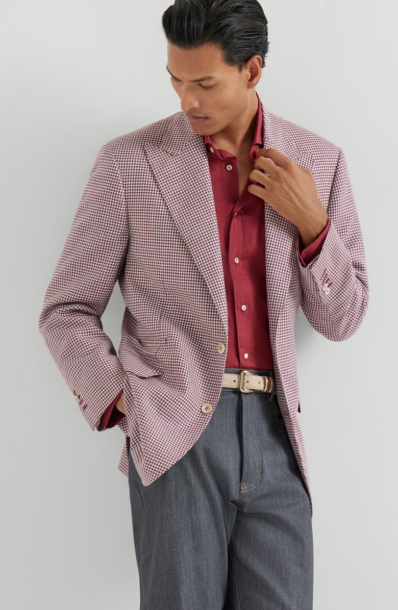 Brunello Cucinelli Houndstooth blazer, Alternate, color, Cherry