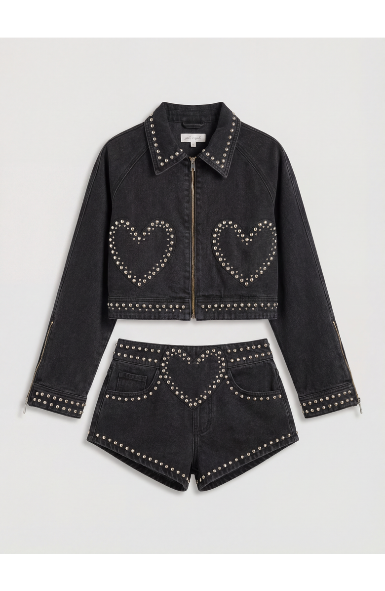 NASTY GAL Heart Studded Cropped Denim Jacket, Alternate, color, Washed Black