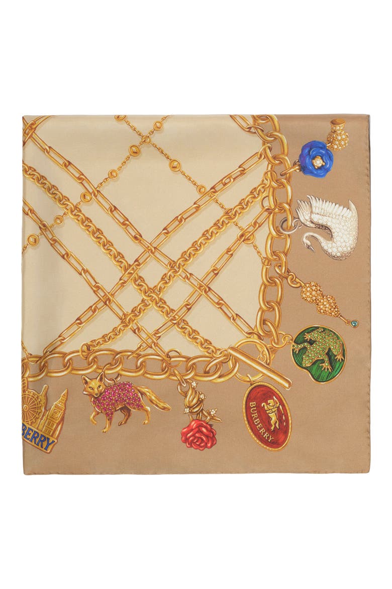 Check Charm Silk Square Scarf, Alternate, color, FINCH BEIGE