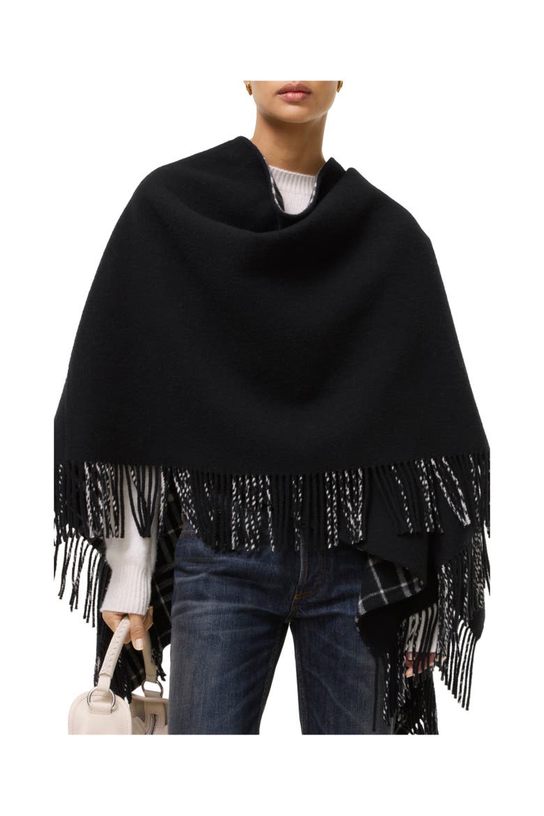 Wool Blanket Cape, Alternate, color, Black/calico beige