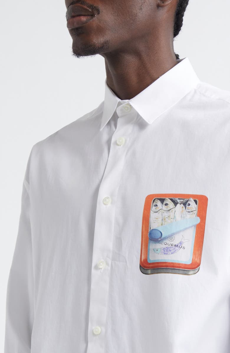 Jacquemus La Chemise Simon Sardine Graphic Button-Up Shirt, Alternate, color, Boite Sardines Orange
