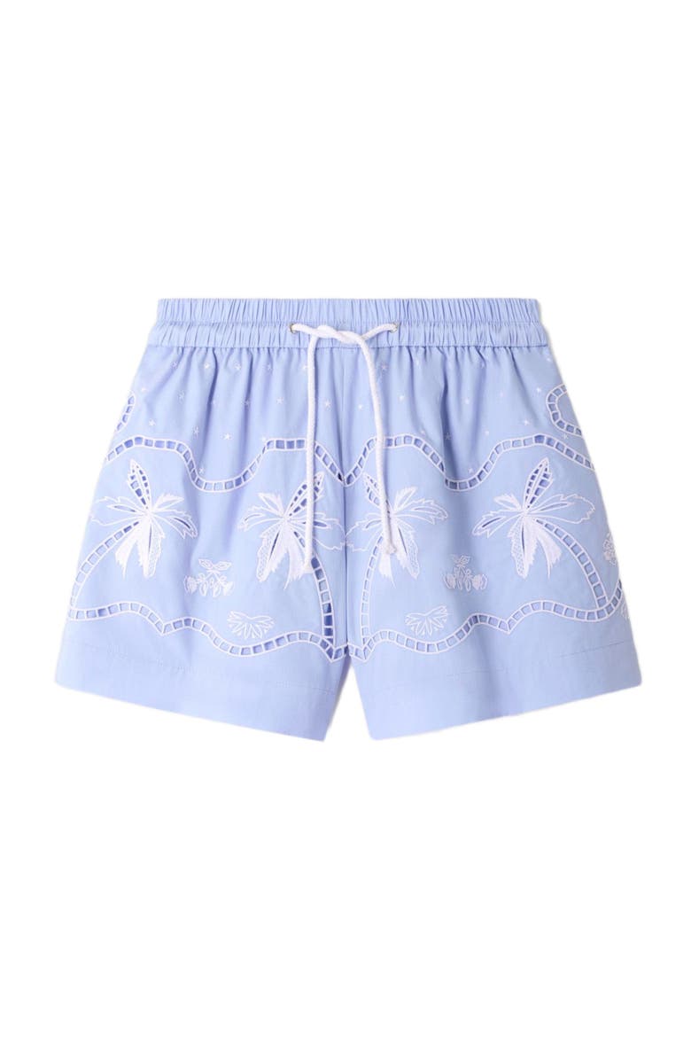 Embroidered cotton shorts, Alternate, color, Sky blue