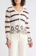 Forgotten Grace Floral Open Knit Button-Up Sweater