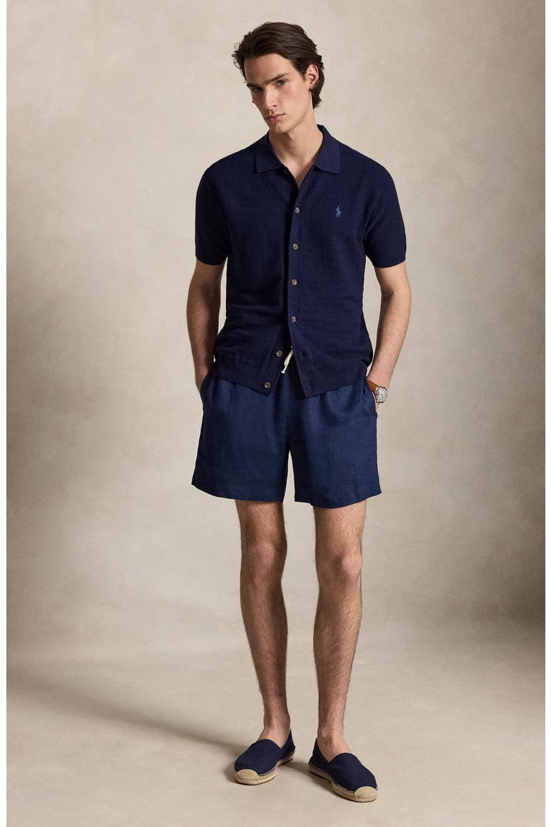 Short Sleeve Cotton Herringbone Full Button Cardigan, Alternate, color, BRIGHT NAVY