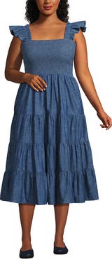 Lands
 End Chambray Smocked Dress with Ruffle Straps