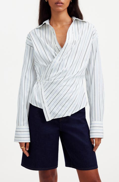 Stripe Asymmetric Button-Up Shirt