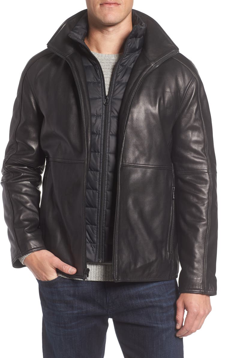 Marc New York Hartz Leather Jacket with Quilted Bib, Main, color,
