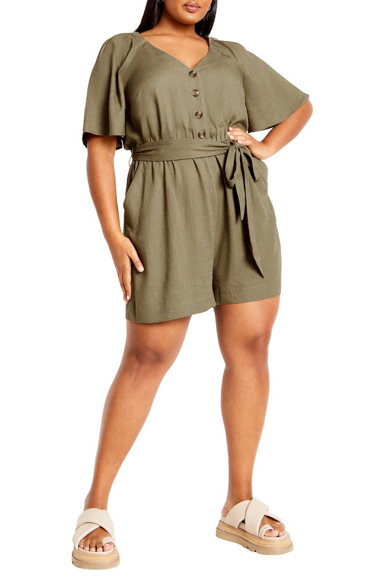 Brielle Belted Romper, Main, color, OLIVE