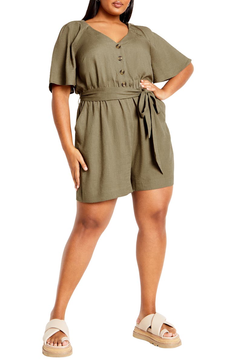 City Chic Brielle Belted Romper, Main, color, Olive