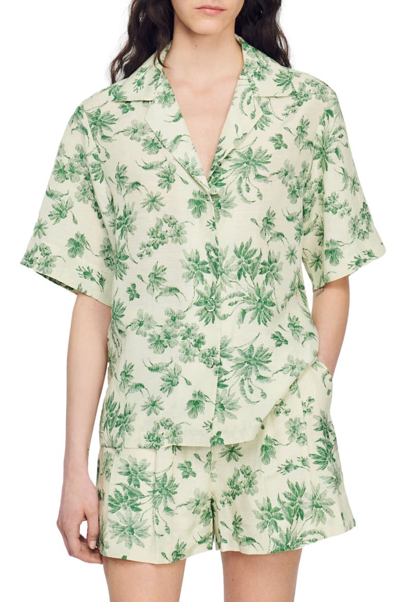 Bourget Short Sleeve Linen Blend Camp Shirt, Main, color, ECRU - VERT