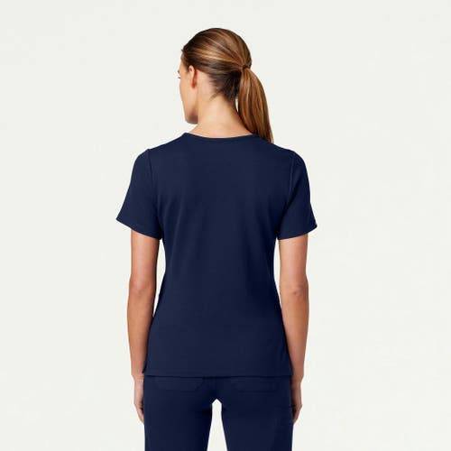 Jaanuu 2-pocket Slim Knit V-neck Scrub Top In Blue