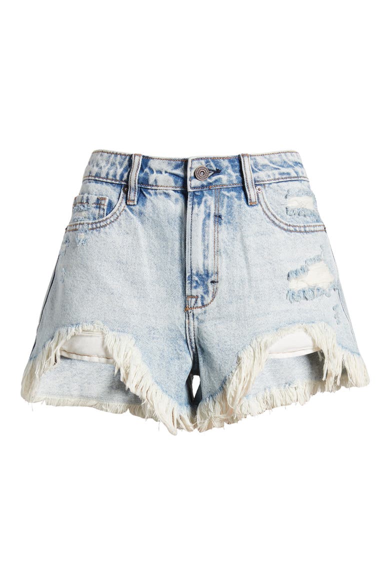 Heavy Frayed High Waist Nonstretch Cutoff Mom Shorts, Alternate, color, LIGHT WASH