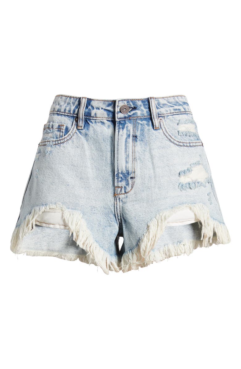 HIDDEN JEANS Heavy Frayed High Waist Nonstretch Cutoff Mom Shorts, Alternate, color,
