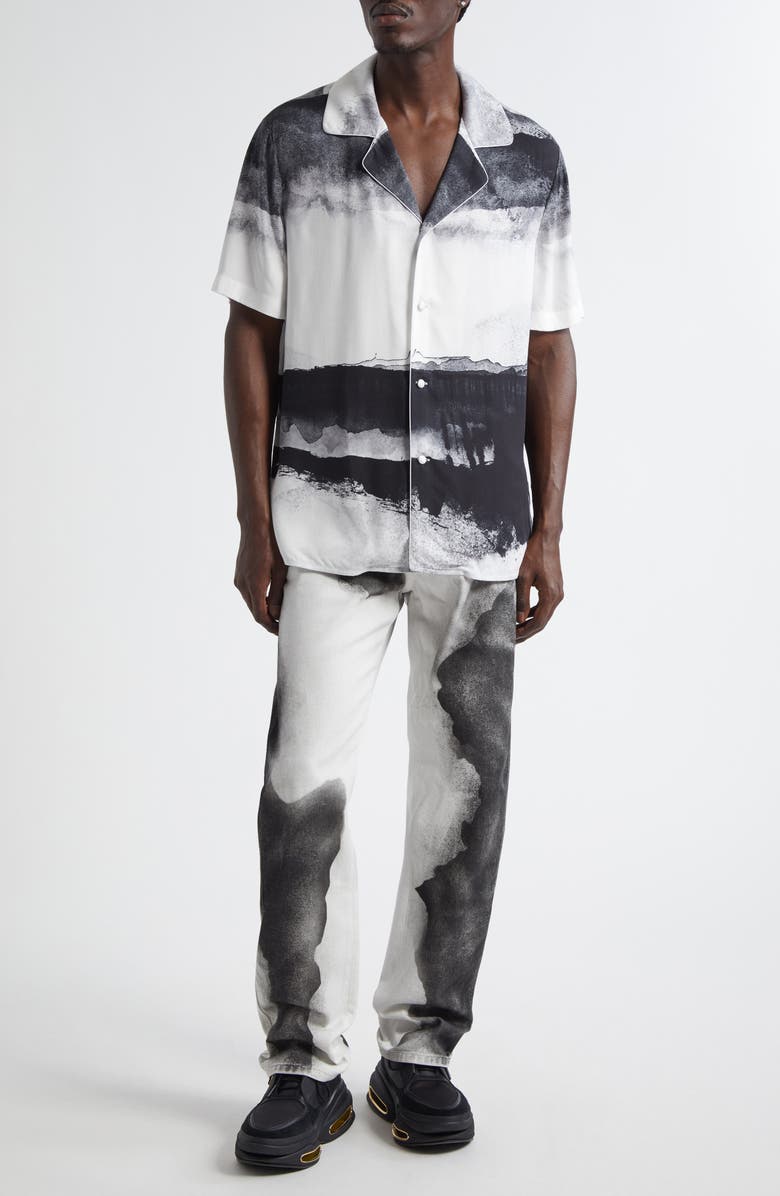 Balmain Moon Print Straight Leg Jeans, Alternate, color, White/ Black