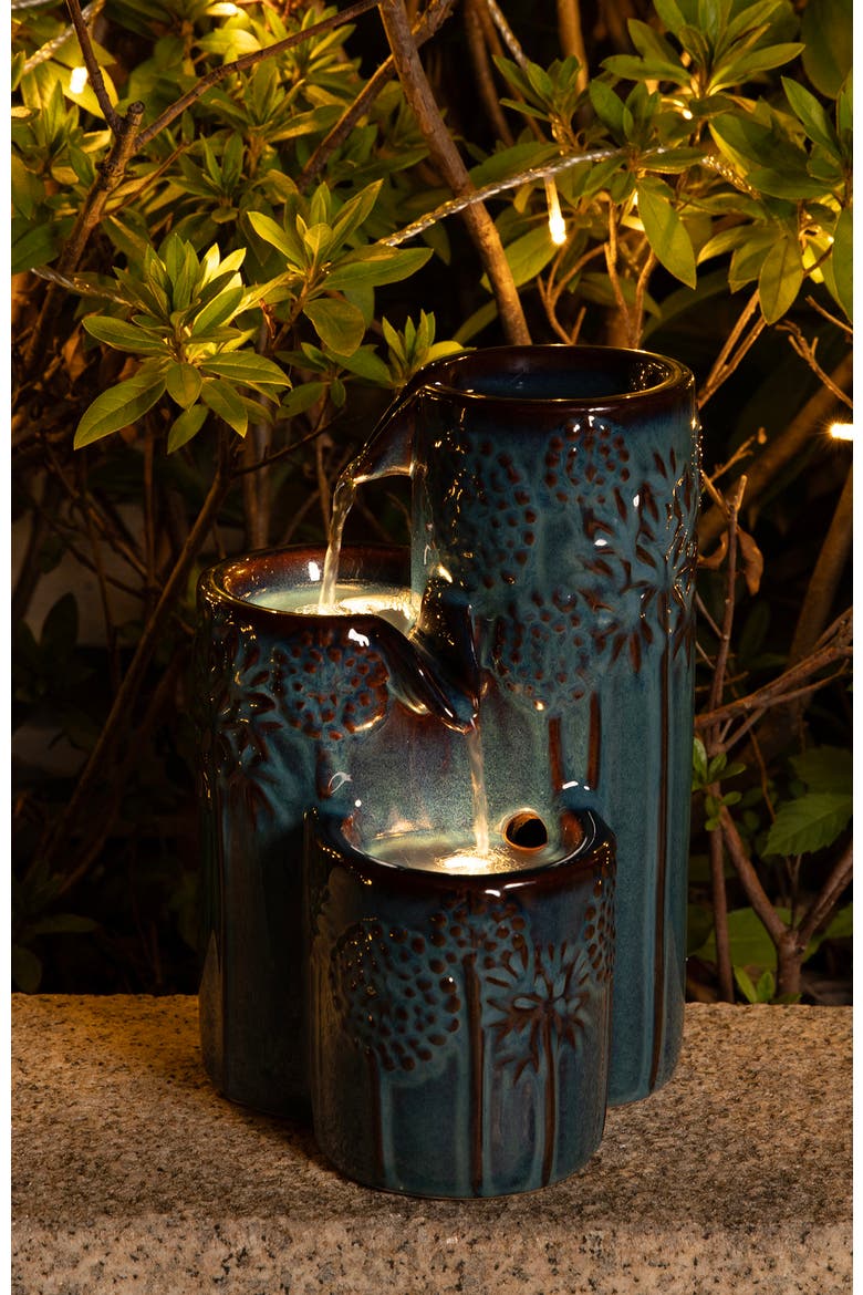 3-Tier Turquoise Ceramic Tabletop Fountain with Pump and 2PCS LED lights, Alternate, color, Blue