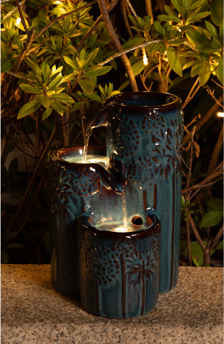 Glitzhome 3-Tier Turquoise Ceramic Tabletop Fountain with Pump and LED light, Alternate, color, Blue