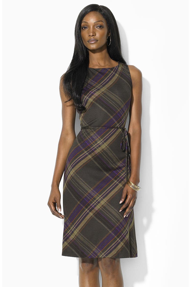 Lauren by Ralph Lauren 'Cannon' Boatneck Dress, Main, color, CHOCOLATE MULTI