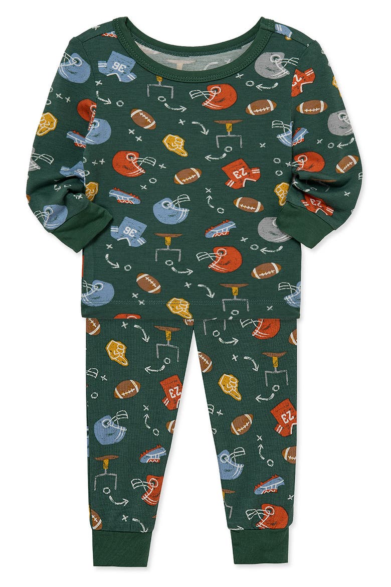 Kids' Football 4-Piece Pajamas Set, Alternate, color, BLUE/ GREEN