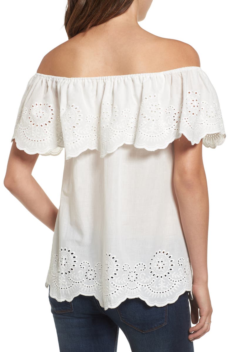 BP. Eyelet Ruffle Off the Shoulder Top, Alternate, color, 