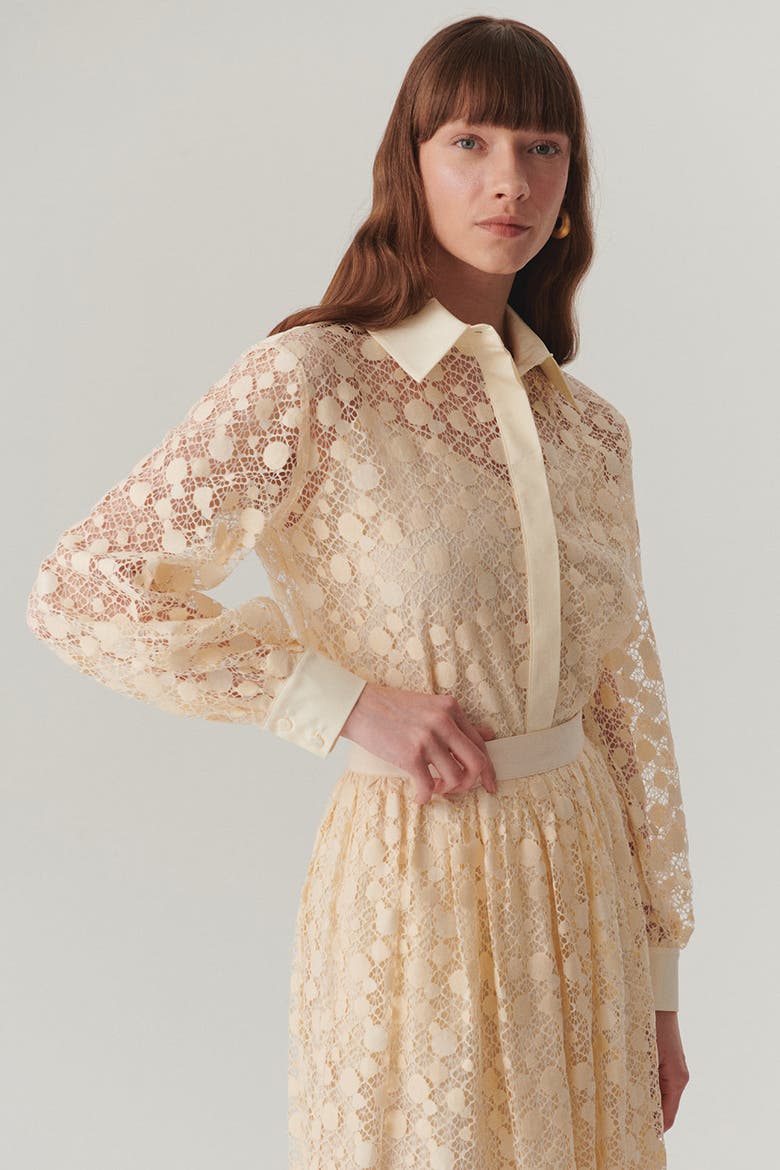 Noelle Cotton Lace Shirt, Alternate, color, BONE