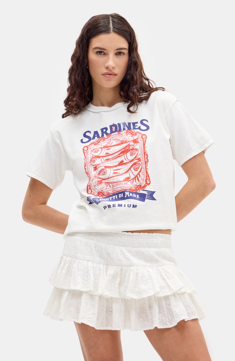 BDG Urban Outfitters Tilly Tiered Eyelet Cotton Miniskirt, Alternate, color, White