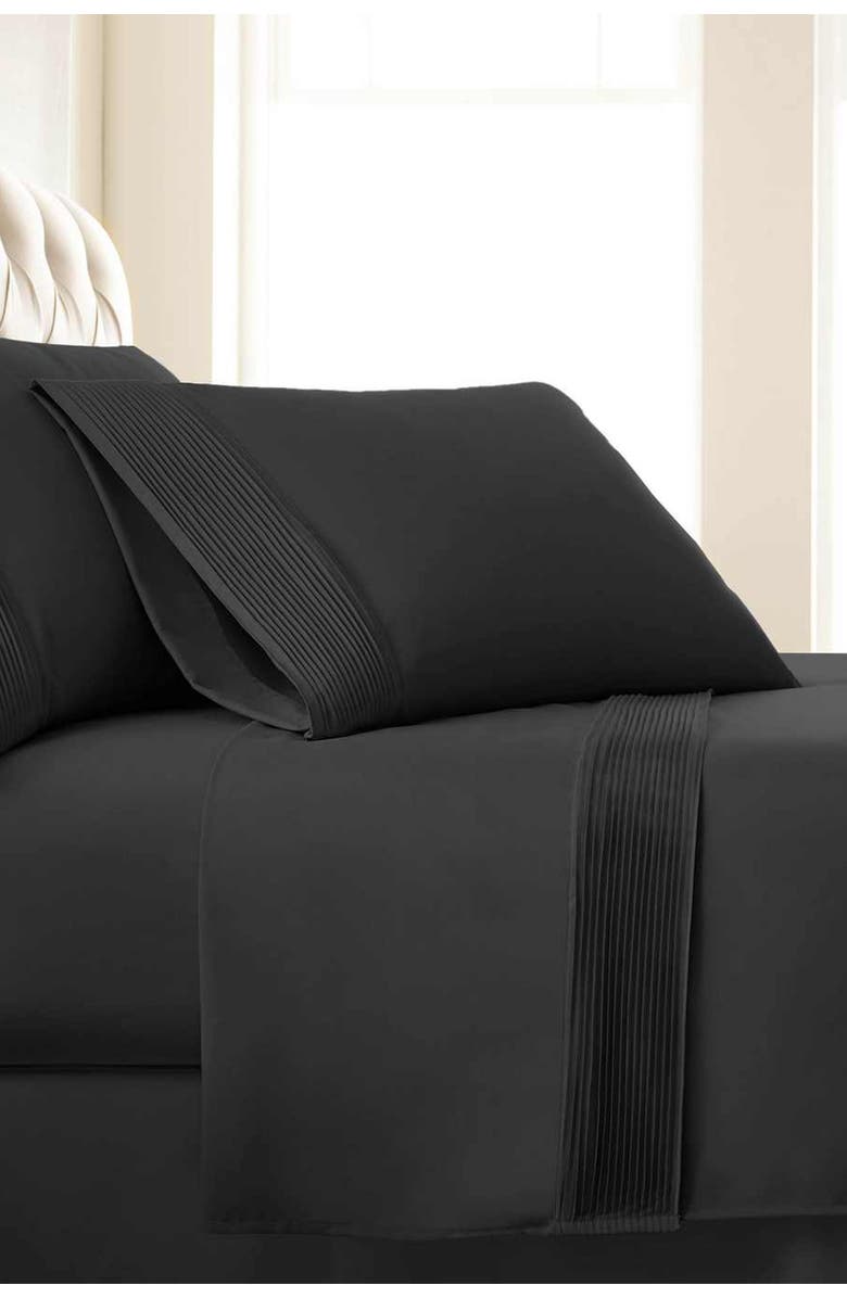 SOUTHSHORE FINE LINENS Premium Collection Pleated Extra Deep Pocket Sheet Set, Main, color, Black