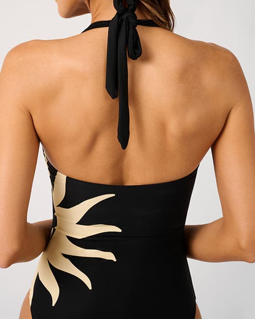 Weworewhat Sun Wave Halter Neck Swimsuit In Black