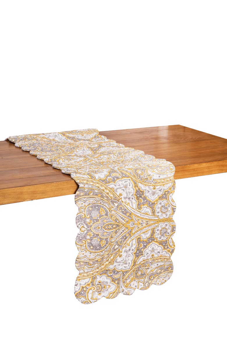 Shay Damask Table Runner, 14" x 51", Alternate, color, Orange