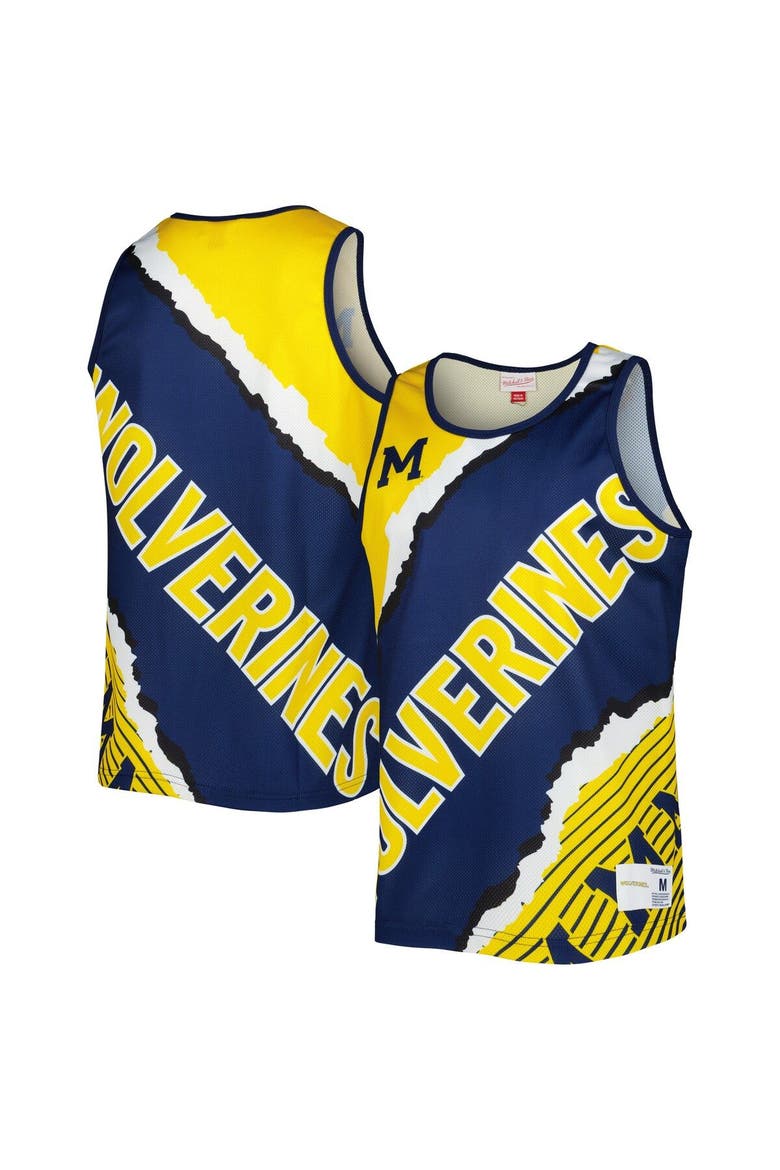 Men's Mitchell & Ness Navy/Maize Michigan Wolverines Jumbotron 2.0 Sublimated Tank Top, Main, color, Navy
