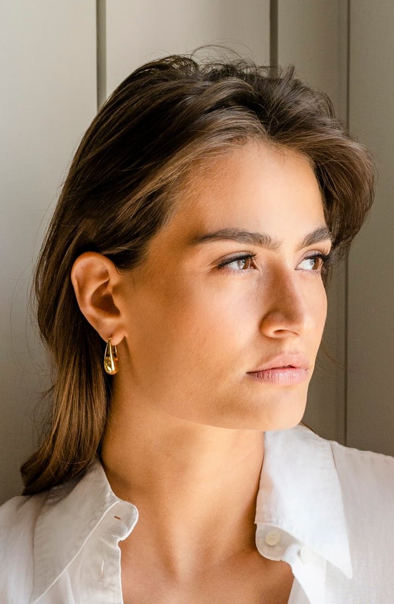 CHRISTINA CARUSO Thick Hoop Earrings, Alternate, color, Rhodium