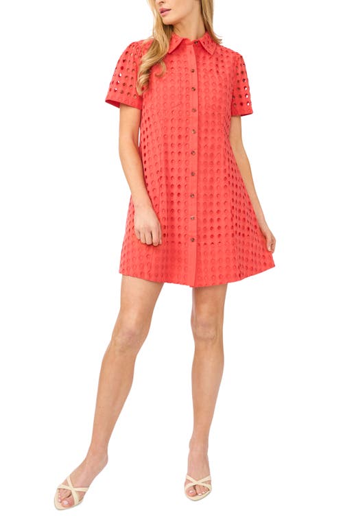 Cece Cotton Eyelet Mini Shirtdress In Red