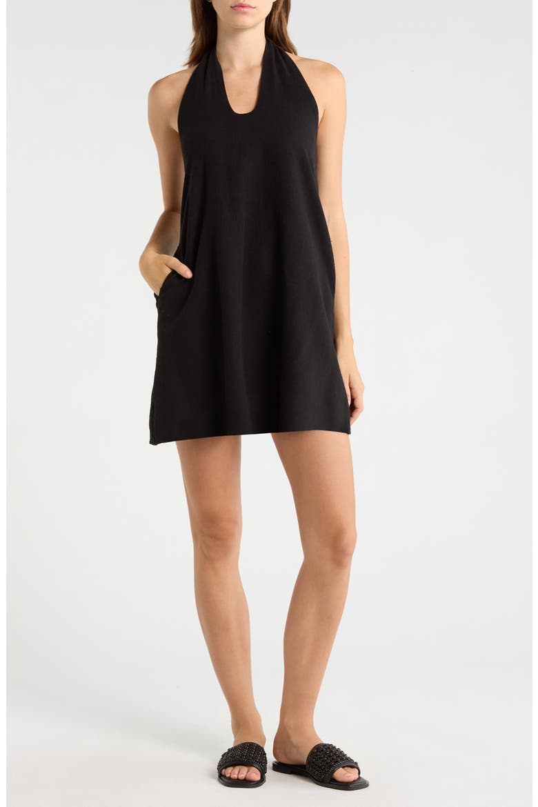 Halter Open Back Cover-Up Dress, Main, color, BLACK