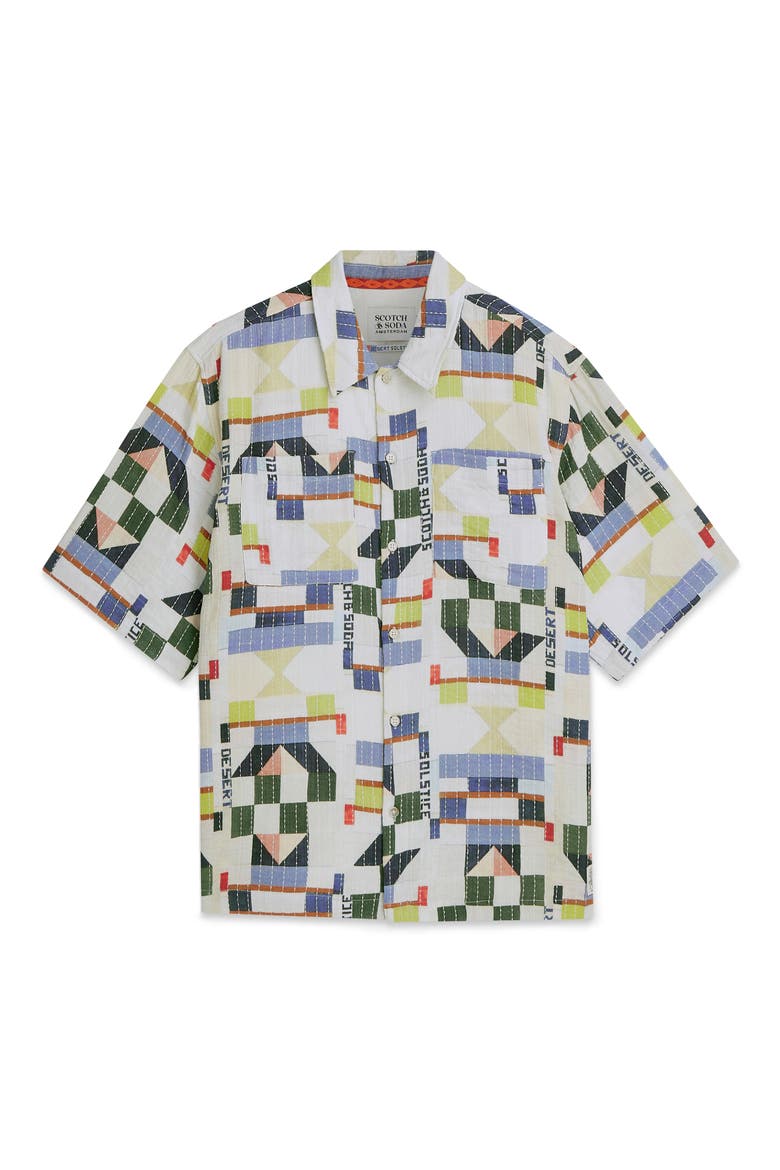 Relaxed Fit Print Short Sleeve Button-Up Shirt, Alternate, color, PATCHWORK JACQUARD