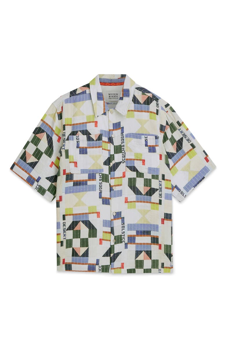 Scotch & Soda Relaxed Fit Print Short Sleeve Button-Up Shirt, Alternate, color, Patchwork Jacquard