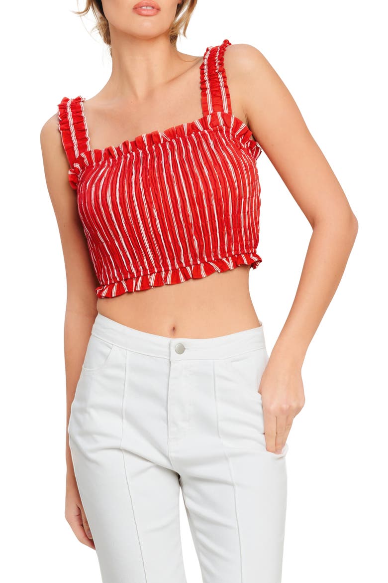 Stripe Smocked Crop Top, Main, color, RED/ WHITE