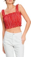 FLYING TOMATO Stripe Smocked Crop Top