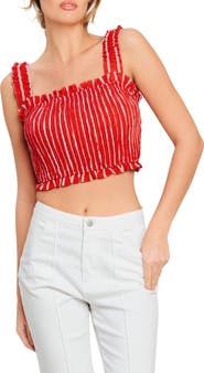 FLYING TOMATO Stripe Smocked Crop Top