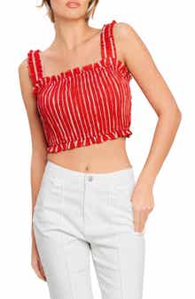 FLYING TOMATO Stripe Smocked Crop Top